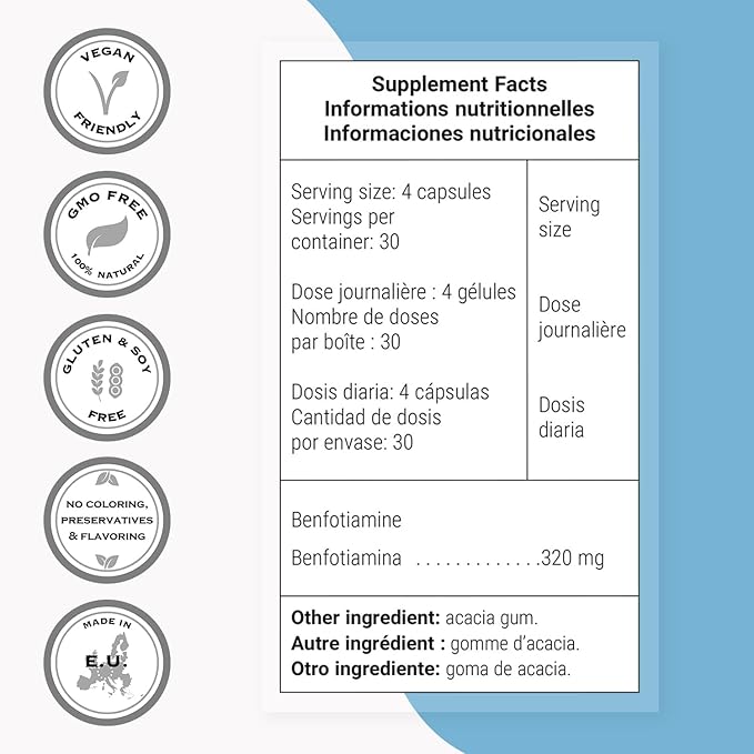 Supersmart - Benfotiamine 320mg per Day (High Potency) - Bioavailable Thiamine - Vitamin B1 Benfotiamine Supplement | Non-GMO &amp Gluten Free - 120 Vegetarian Capsules