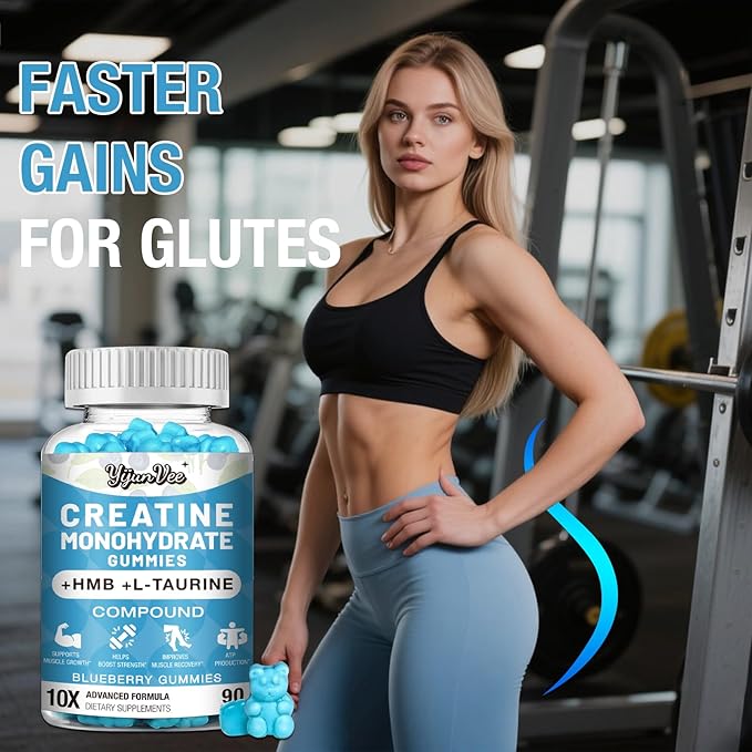 8000MG Creatine HMB Monohydrate Gummies for Men &amp Women - L-CarnitineL-Taurine &amp Vitamin B6 1210X Absorption8 Gram of Creatine Monohydrate per Serving Blueberry Flavor Gummy180 Counts