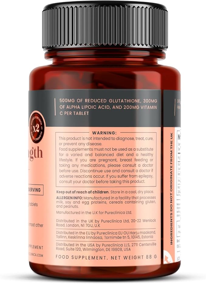 Glutathione 1000mg x 360 Tablets (6 Bottles of 60)- w/500mg Glutathione 300mg ALA and 200mg VIT C per Tablet
