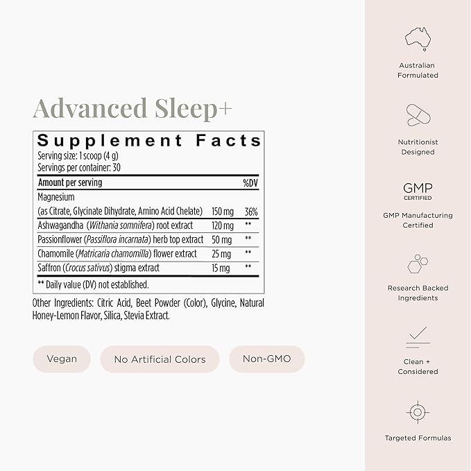 JSHealth Advanced Sleep Plus Powder - Sleep Aid with Precision-Dosed Passionflower Ashwagandha &amp Magnesium Glycinate Dihydrate - Sleep Supplement for Adults - Delicious Honey-Lemon Flavor 30 Ser