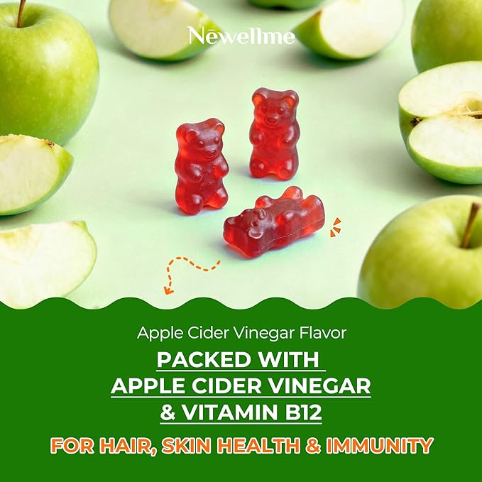 NEWELLME ACV Gummies with the Mother &amp B12 – Sugar-Free Great-Tasting Vegan Gummies for Digestion Metabolism &amp Daily Energy Support 180 Count