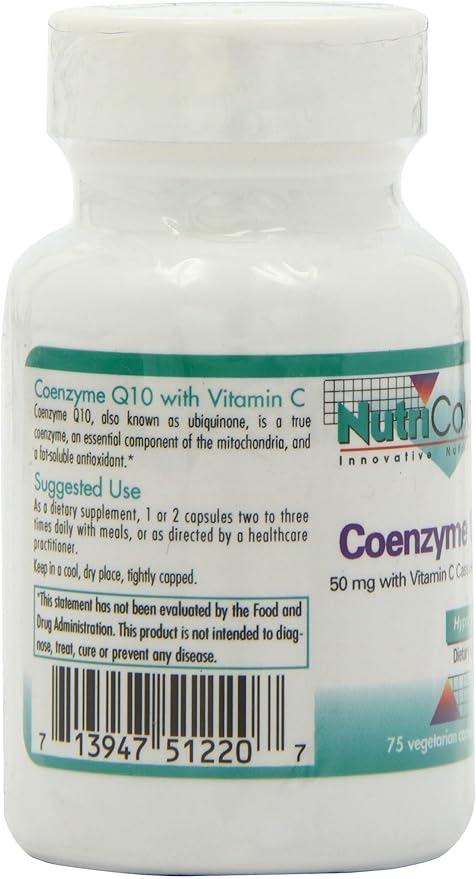 NutriCology Coenzyme Q10 - Delivers 50 mg CoQ10 with Vitamin C - Supports Cellular Energy Production Antioxidant Activity &amp Heart Wellness - 37 Servings - 75 Vegetarian Capsules