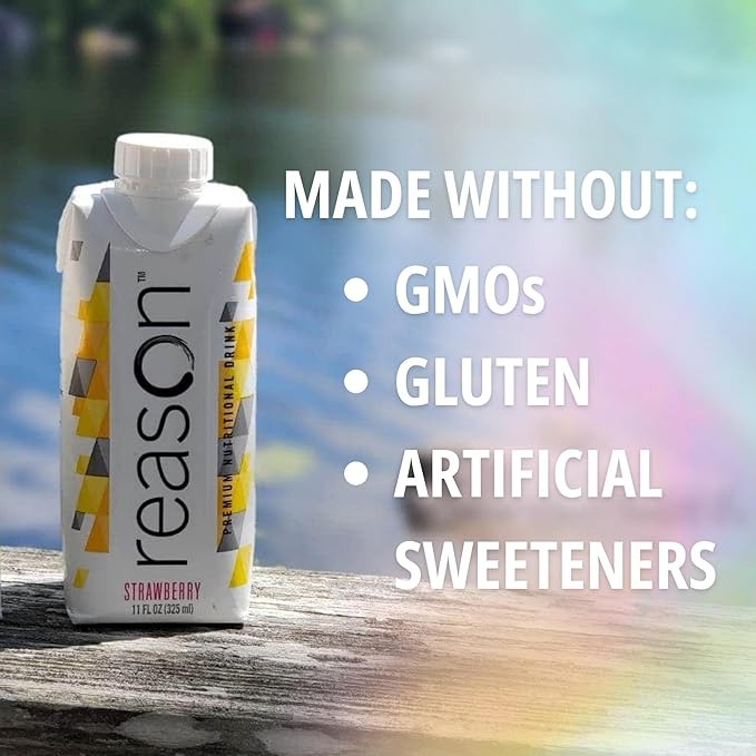 Reason Premium High Calorie Protein Drink - Free of Soy Gluten GMO Artificial Flavors and Sweeteners - NSF Certified Lactose-Friendly and Great for Tube-Feeding - Strawberry 11 oz