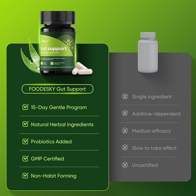 Gut Support Capsules - 15-Day Digestive Support with Psyllium Husk &amp Senna Leaf - Aids Bowel Function &amp Gut Wellness - 60 Active Capsules (3PCS)