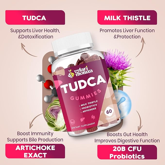 Premium TUDCA Bile Salts Gummies - 2000mg High Potency Liver Support Supplement Liver Detox &amp Repair with Milk Thistle Artichoke Probiotics - Vegan 30 Servings
