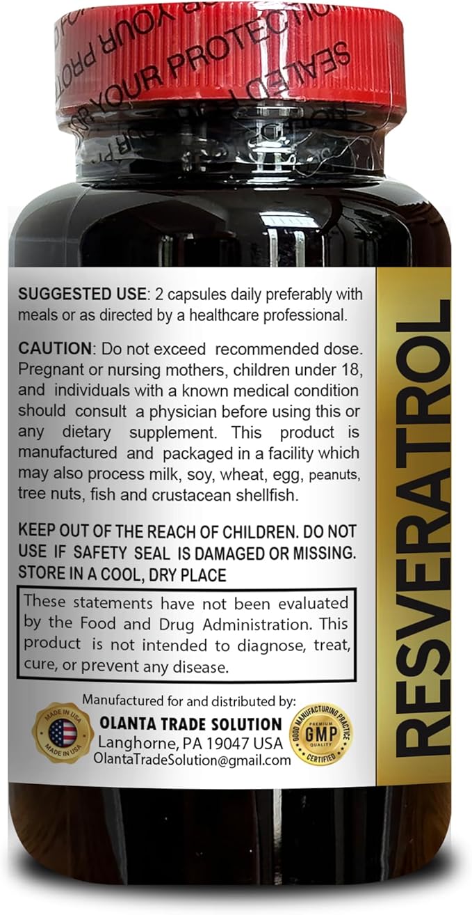 Resveratrol 500mg – Seniors' antioxidant Support Energy and Vitality Boost Organic antioxidant Supplements Antioxidants and adaptogens – 2 Bottles 120 Capsules