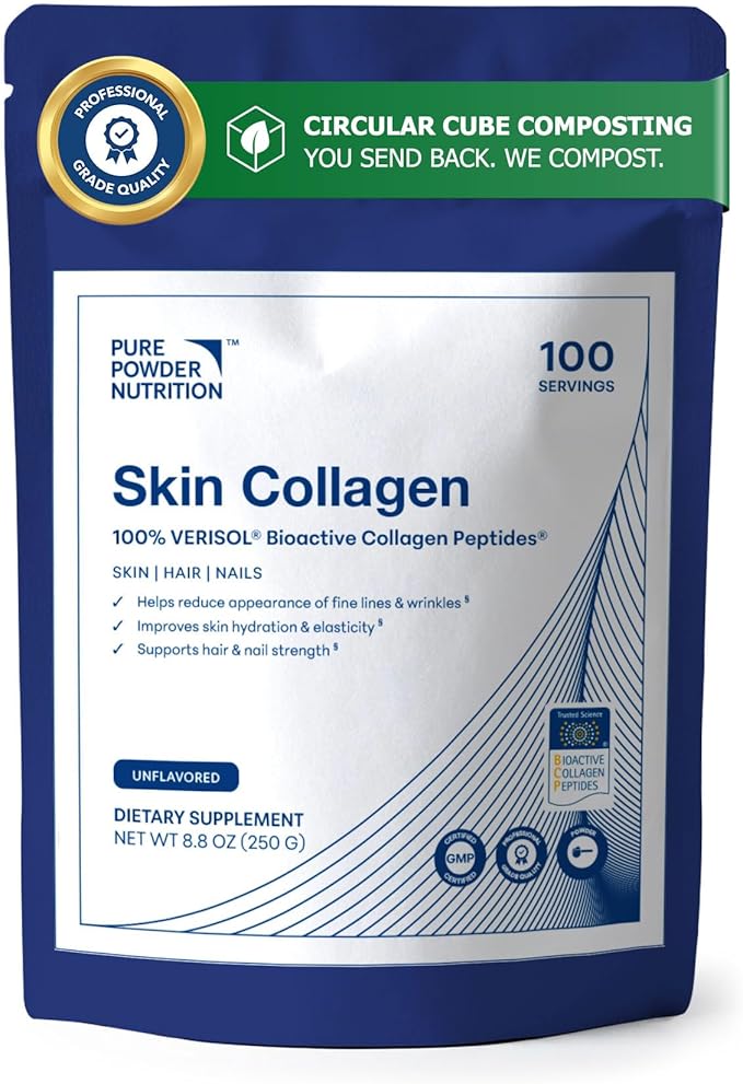 Skin Collagen with VERISOL Bioactive Collagen Peptides for Skin Hair &amp Nails | 100 Serves (No Flavor) | Powder
