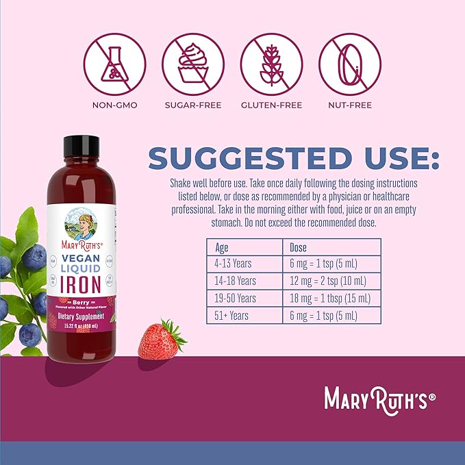MaryRuth's Multivitamin Gummies for Women (Cherry &amp Raspberry) &amp Iron Liquid Supplement (Berry) | Clean Label Project Verified® | USDA Organic Vegan Non-GMO | Beauty Immunity &amp Overall