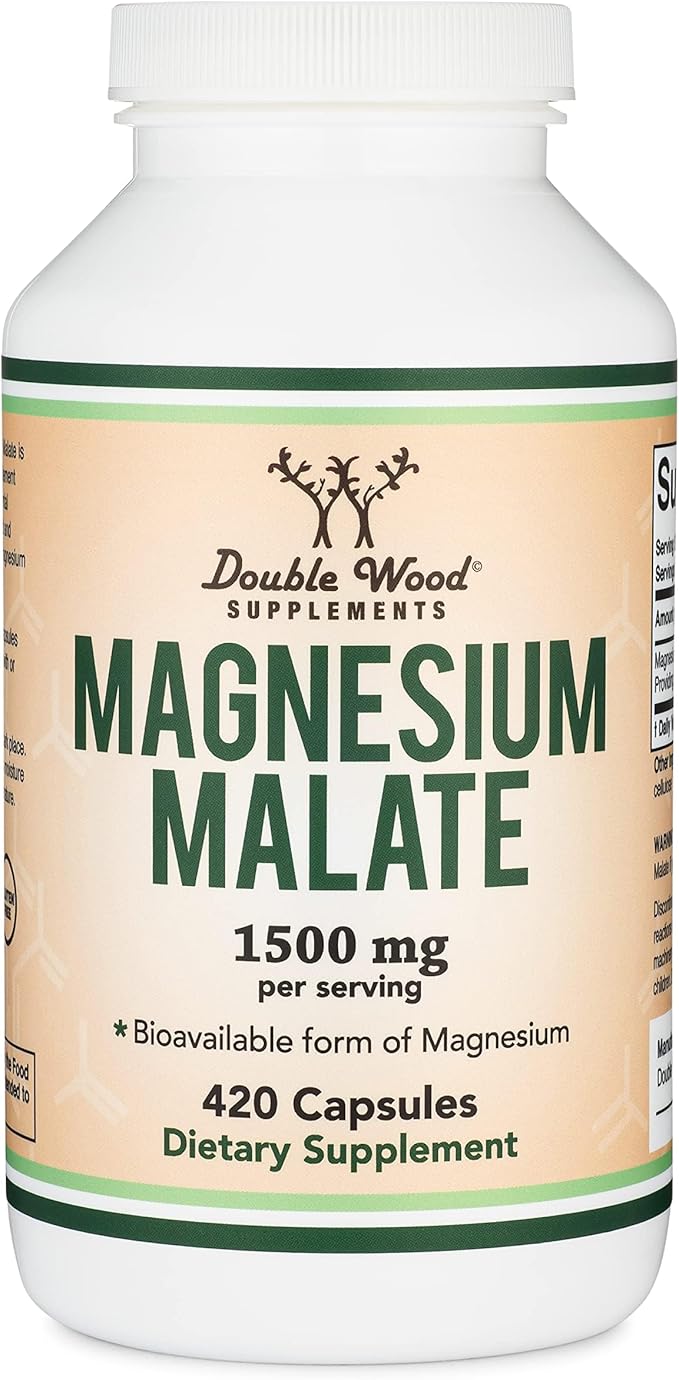 Magnesium Malate Capsules (420 Count) - 1500mg Per Serving (Magnesium Bonded to Malic Acid) Third Party Tested Vegan Friendly Gluten Free by Double Wood Supplements