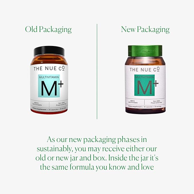 The Nue Co. MEN'S MULTI VITAMIN Supplement Supports Energy Immunity Focus Vegan Gluten Free 30 Capsules