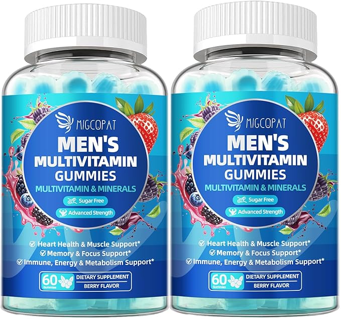 2-Pack Multivitamin for Men Mens Multivitamins Gummies w/Omega-3 Probiotics Inositol Folate Male Support Blend Vitamins A C D E B - Support Heart Brain Muscle Energy Sugar-Free