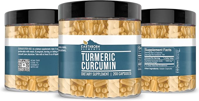 Earthborn Elements Japanese Knotweed Cat's Claw Bark &amp Turmeric Curcumin Capsule Bundle (200 Capsules Each) Pure &amp Undiluted No Additives