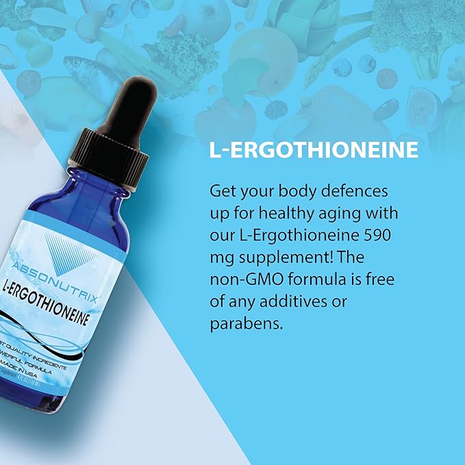 Absonutrix L-Ergothioneine Liquid Supplement 590 mg 200 Servings Made in USA Quick Absorption Quality Potent Ingredients Non-GMO GMP Certified Facility Cruelty-Free Products