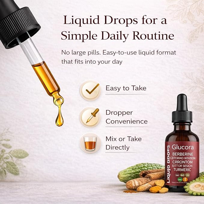 Glucora gotasGlucora Ceylon Cinnamon Berberine Liquid Drops| 10-in-1 Herbal Formula | Sugar-Free Vegan Liquid Supplement | 2 fl oz