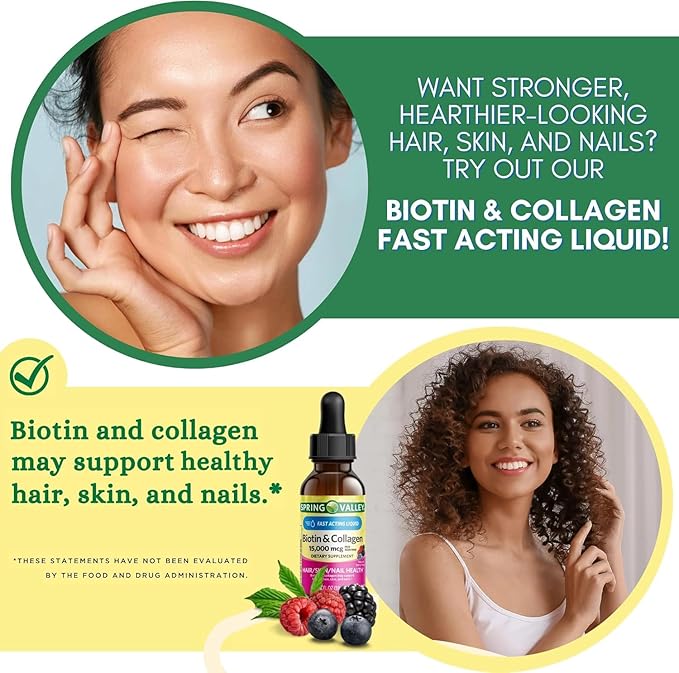 Liquid Biotin and Collagen 15000Mcg Natural Berry Flavor Drops for Hair Skin Nails z (Pack of 2)