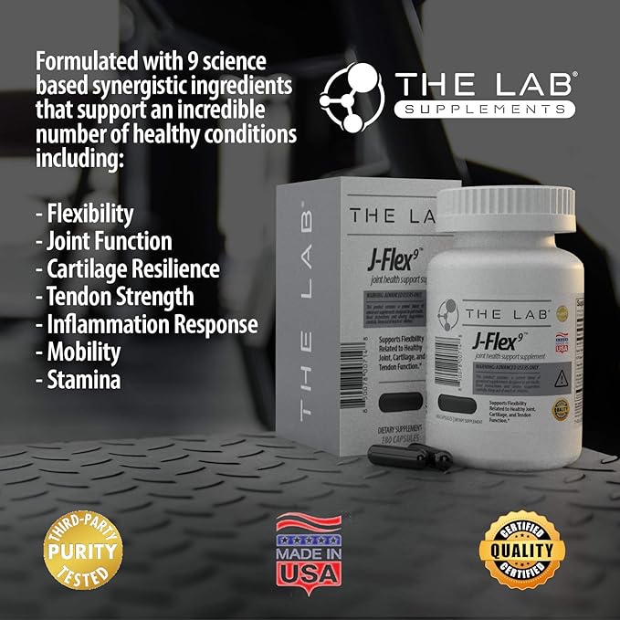 J-FLEX9 Advanced Joint Health Supplement + Cartilage Support &amp Tendon Function | Ingredients include: Chondroitin Glucosamine MSM Curcumin Boswellia Serrata Collagen. Made in USA