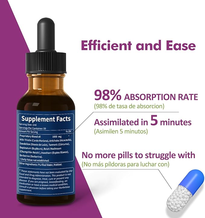 Milk Thistle &amp Artichoke Extract Liver Support Drops for Fatty Liver Alcachofa Curcuma y Cardo Mariano para el Higado Graso Berberina para Bajar de Peso Liver Detox &amp Repair Formula.2oz