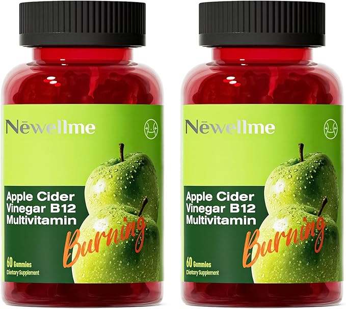 NEWELLME Sugar-Free Apple Cider Vinegar Gummies B12 MultivitaminACV Supplement Gummy VitaminsVegetarian Supplement for Women &amp MenNon GMOSupport Normal Energy Levels &amp Gut Health 120 Gummi