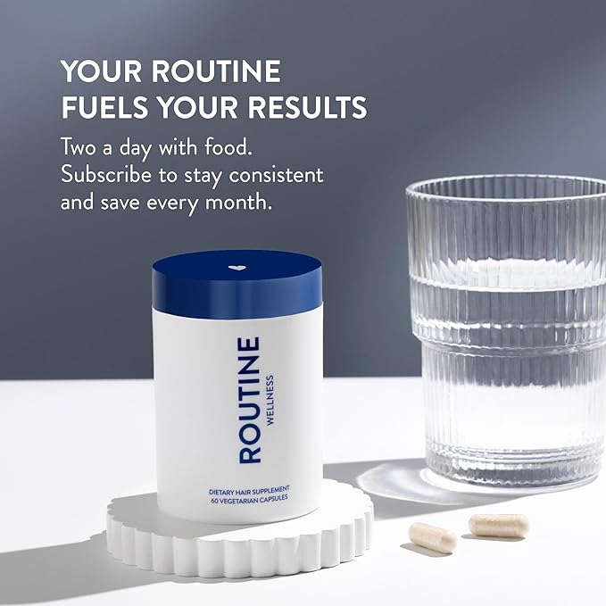 Routine Wellness Hair Growth Supplement – CLINICALLY Tested Thicker Fuller-Looking Hair Support with Biotin &amp Key Nutrients Vegetarian &amp Gluten-Free Vitamins - 2 Bottles 60 Day Supply