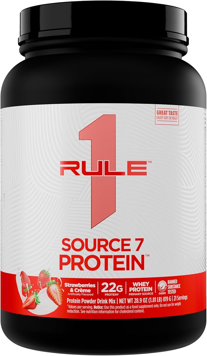 Rule 1 Source 7 Protein – Decadent Flavor Velvety Smooth Texture 22g Anytime Protein and 10g Naturally Occurring EAAs Per Serving from 7 Premium Sources (1.8 Pounds* Strawberries &amp Cream)