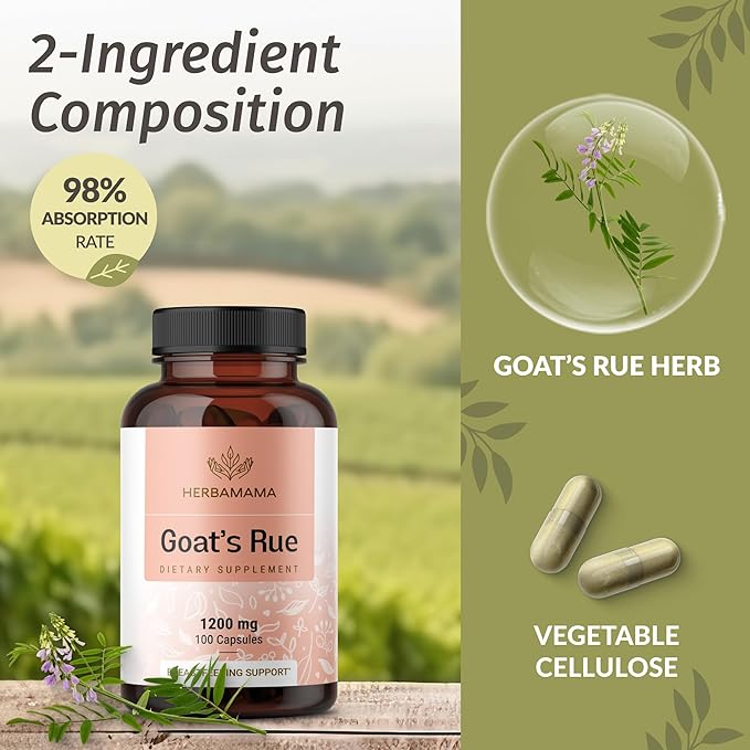 HERBAMAMA Goat's Rue and Milk Thistle Kit - Bundle of 1200 mg Goat's Rue Capsules &amp Milk Thistle Liver Detox Drops 2 fl oz - Vegan Non-GMO Sugar &amp Alcohol-Free - 2 Pack