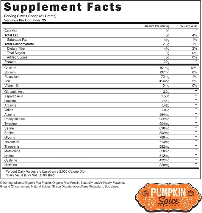 Steel Supplements Veg-PRO | Vegan Protein Powder Pumpkin Spice | 25 Servings (1.7lbs) | Vegan Protein Powder with BCAA Amino Acid | Non Dairy | Low Carb Formula