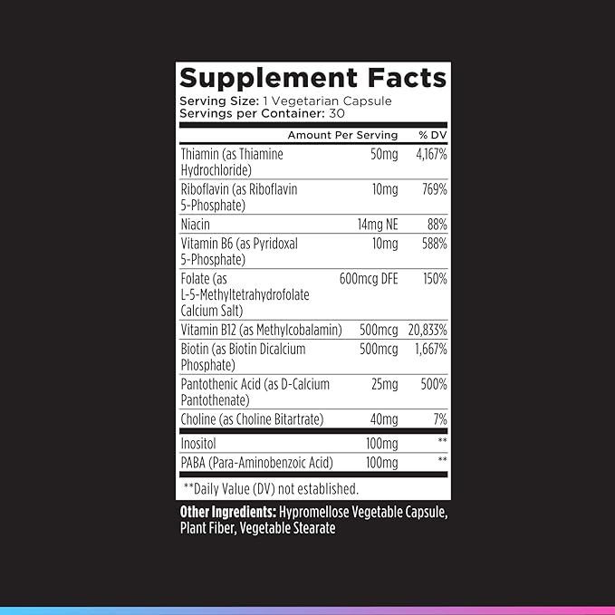 Livingood Daily Vitamin B Complex Capsules for Men and Women Methylated B12 &amp Folate 11 Active Forms Including B1 B2 B3 B5 B6 &amp Biotin Gluten Free Vegan B Vitamins for Hair Skin Nails 30