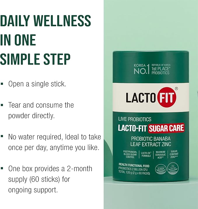 LACTO-FIT Probiotic Synbiotic Sticks Daily Digestive Support Supplement Convenient Powder Packets with Zinc 60 Count