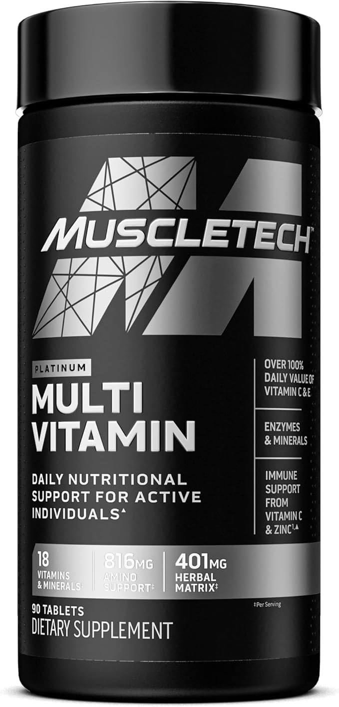 MuscleTech Muscle Builder with 400mg Peak ATP and Platinum Multivitamin with Amino Support Matrix and Vitamin C - Muscle Building and Immune Support Supplement Bundle for Men and Women