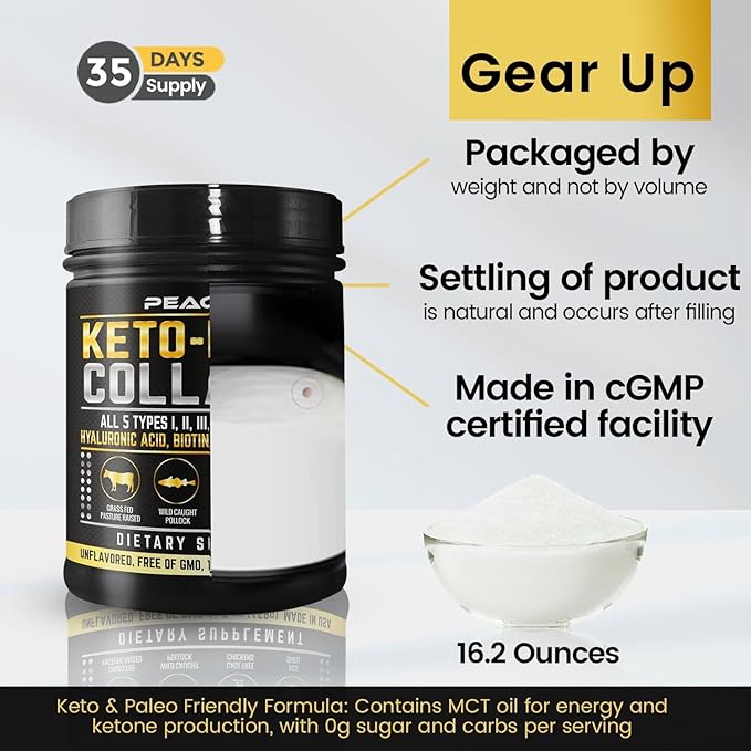 Keto Multi Collagen Peptides 16.2 oz - Bone Broth Protein Powder with 5 Types Hydrolyzed Collagen MCT Oil &amp Biotin for Skin Joints Hair &amp Nails Unflavored Collagen Powder