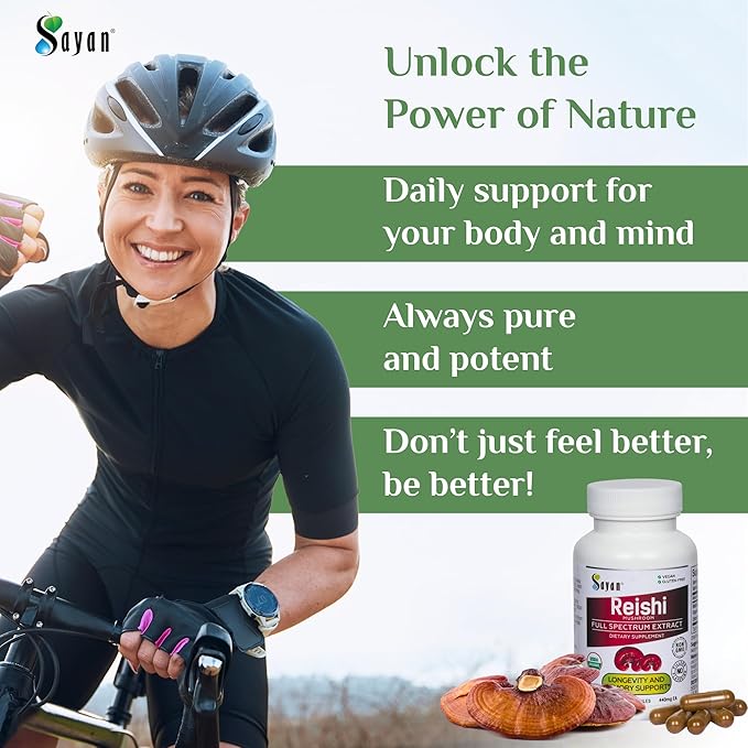 Sayan Reishi Mushroom Extract 90 Capsules/440mg Each – Longevity Vitality Wellness &amp Immune Support Supplement – USDA Organic &amp Vegan – Non-GMO No Fillers or Additives – Always Pure and Po