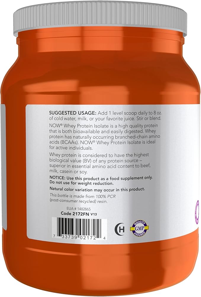 NOW Sports Whey Protein Isolate Powder with BCAAs - Unflavored - 1.2 lb