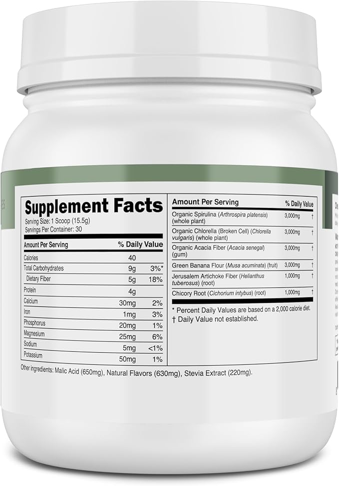 Transparent Labs Prebiotic Greens - Superfood Powder &amp Antioxidants Supplement with Organic Spirulina Chloerra Acacia &amp Green Banana Powder - 30 Servings Peach Mango