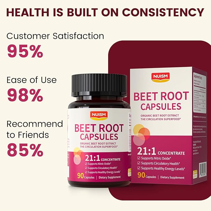 Beet Root Capsules with Organic Beetroot Extract Beets Supplement to Support Circulation &amp Blood Flow Nitric Oxide &amp Heart Health Antioxidant Formula