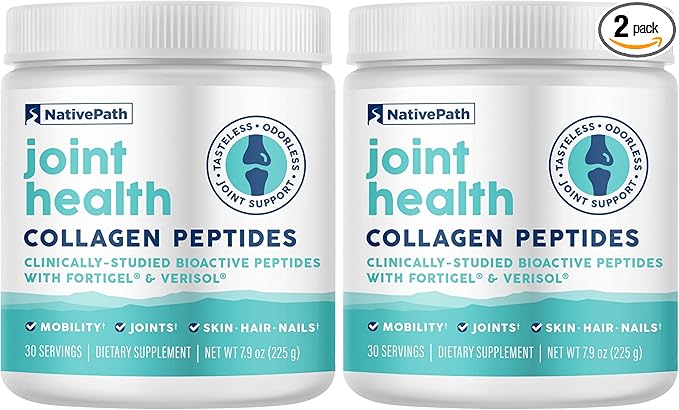 NativePath Joint Health Advanced Formula Type 1 &amp 3 Peptides with Fortigel &amp Verisol Grass-Fed Unflavored Collagen for Women &amp Men 30 Servings (Pack of 2)