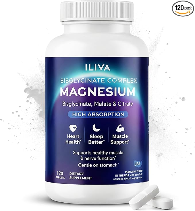 Magnesium Glycinate 400mg -Triple Magnesium Complex (Glycinate+Malate+Citrate) - Chelated High Absorption Tablets for Sleep Support Muscle Recovery Bone Health Energy&ampCalm - Vegan120 Count