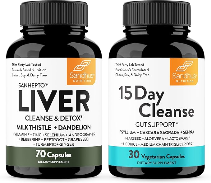 Sandhu's Liver Cleanse Detox &amp 15 Day Gut Cleanse Support Supplement for Women &amp Men | Supports Liver Gut &amp Digestive Health