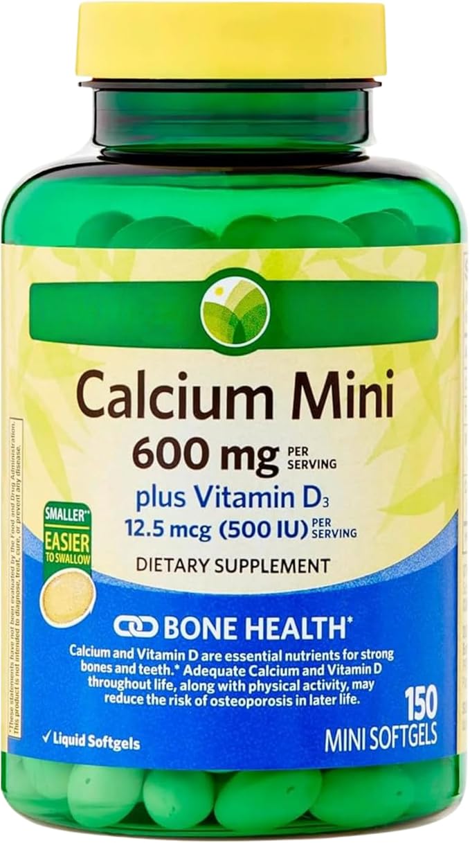 KP+ Calcium Mini 600 mg Plus Vitamin D3 12.5 mcg (500 IU) | Bone &amp Teeth Health Support | Dietary Supplement | 150 Mini Softgels | Pack of 1