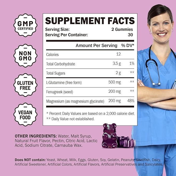 L Glutamine Gummies &amp Magnesium Glycinate Gummies Muscle Relief &amp Joint Support Vegan &amp Organic Non-GMO
