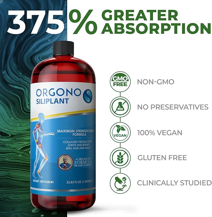 Living Silica ORGONO Siliplant | Vegan Collagen Booster | Supports Healthy Collagen and Elastin Production for Joint &amp Bone Support Glowing Skin Strong Hair &amp Nails. 66 Servings