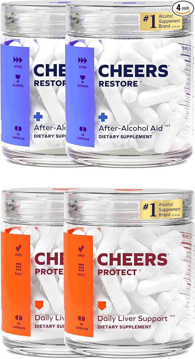 Cheers Liver Combo | Restore + Protect | Support Your Liver &amp Feel Better After Drinking | DHM L-Cysteine Milk Thistle Prickly Pear B-Vitamins | 24 Doses Restore 60 Doses Protect | Supplement