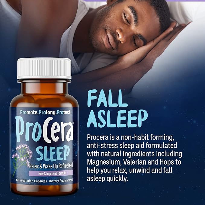 Procera Sleep - Wake Feeling Refreshed - Helps Regulate Circadian Cycles - 7 Clinically Proven Natural Ingredients - Non Habit-Forming - No Side Effects - Theanine - Melatonin - Lemon Balm - 60 Count