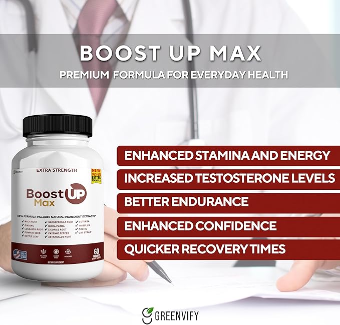 Boost Up Max Male Health Supplement – with Calcium Zinc &amp Proprietary Blend for Vitality &amp Strength 180 Capsules (3 Pack)