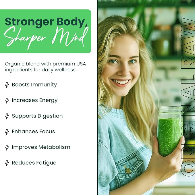Greens+ Organic RAW Superfood Powder Super Blend Immune Support Morning Kick Energy Boost Nutrition Vibrant Health Dietary Supplement Vegan Soy/Dairy/Gluten Free(8.46oz)