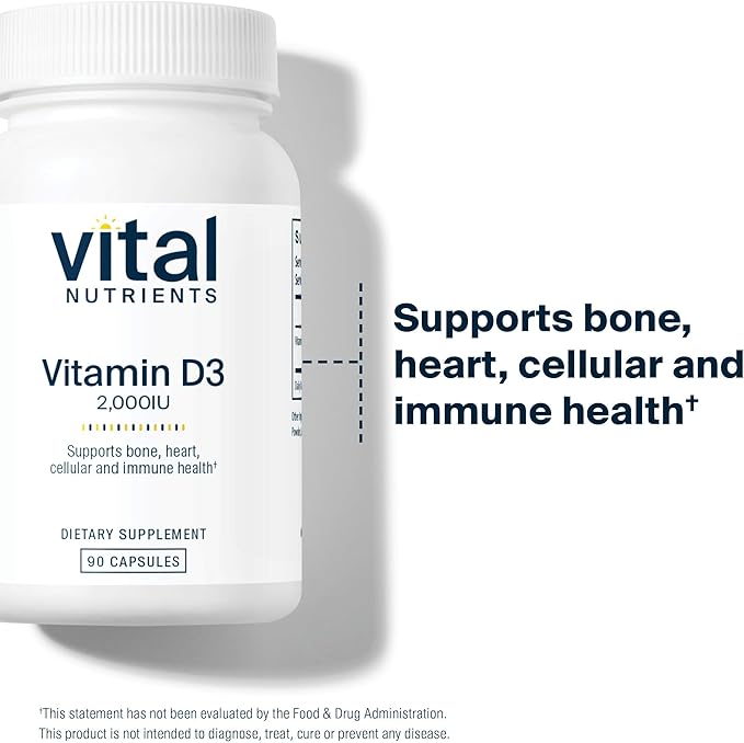 Vital Nutrients Vitamin D 2000 IU - Vitamin D3 Supplement - Healthy Bones Teeth Muscles*- Cellular &amp Immune Function - Calcium Absorption - Gluten Dairy and Soy Free - 90 Capsules