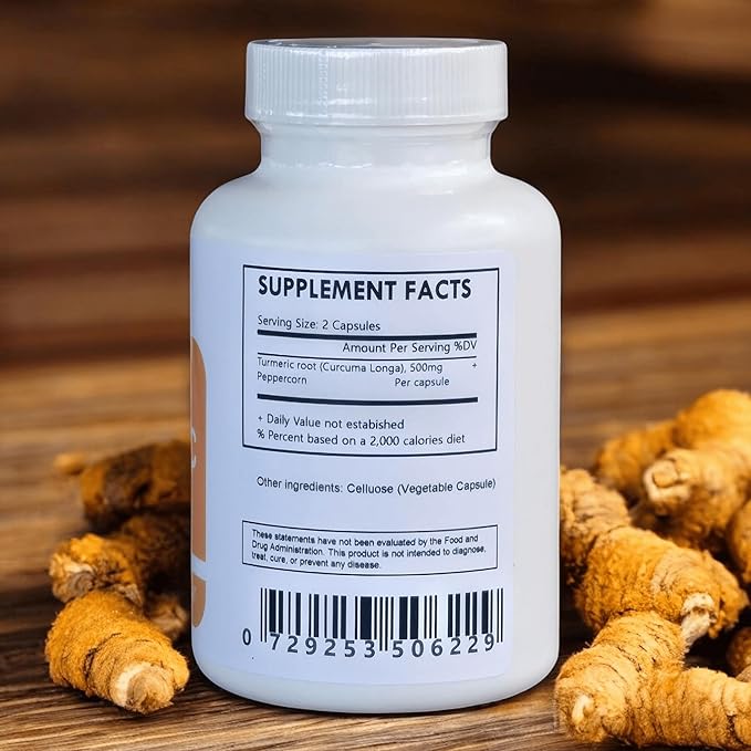 Organic Turmeric Root Powder and Peppercorn Capsules - 240