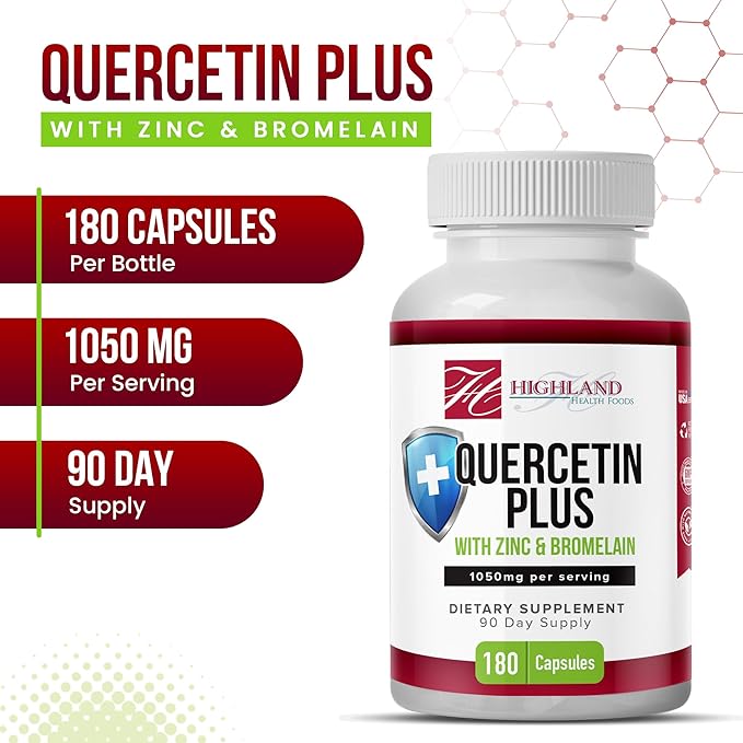 Quercetin Plus Bromelain and Zinc 180 Capsules - Immune Support Supplement for Adults Teens Seniors - Quercetin with Bromelain for Immune Support