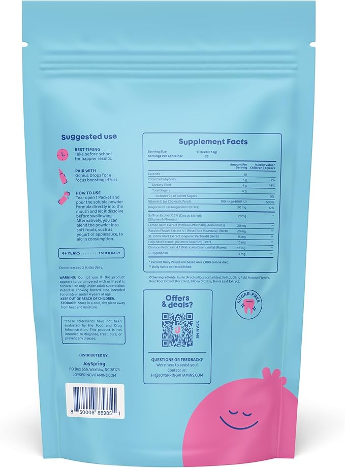 JoySpring Genius Drops Attention and Focus Supplement for Kids and Saffron Supplements for Kids &amp Teens for Enhanced Mood and Focus
