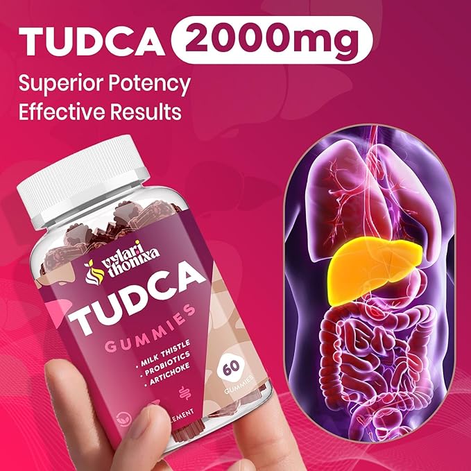 Premium TUDCA Bile Salts Gummies - 2000mg High Potency Liver Support Supplement Liver Detox &amp Repair with Milk Thistle Artichoke Probiotics - Vegan 60 Servings