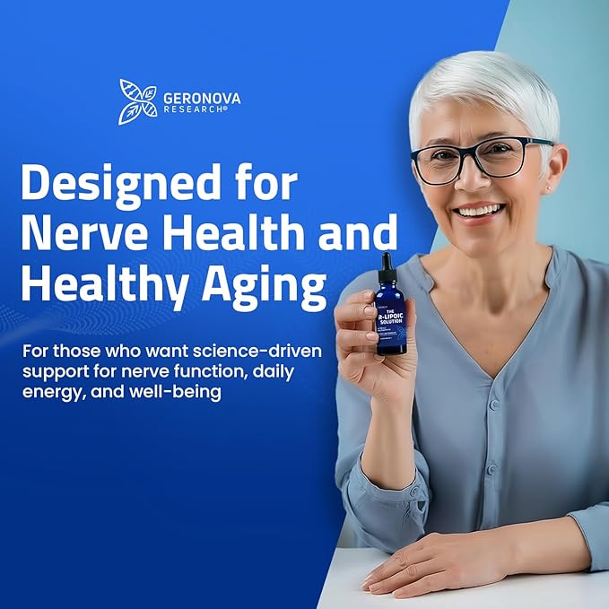 Geronova Research The R-Lipoic Solution 2 fl oz – Potassium-Stabilized R-Lipoic Acid Liquid for Healthy Aging Supports Nerve Health and Cellular Balance – Fast-Absorbing 3-Ingredient RLA Drops